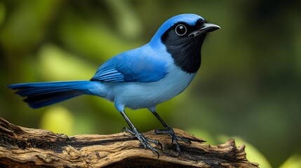 Azure Jay Bird Perched on a Branch in Nature, Photo Realistic, Wallpaper, Cover and Screen for Smartphone, PC, Laptop, 9:16 and 16:9 Format