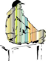 Sketch of someone sitting and relax with color combinations. Suitable for sketchbooks, book covers, posters, calendars, etc. Vector graphic illustration.