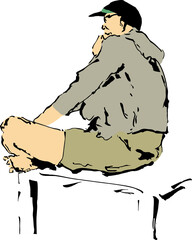 Sketch of someone sitting and relax with color combinations. Suitable for sketchbooks, book covers, posters, calendars, etc. Vector graphic illustration.