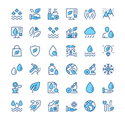 Environment icons. Outline symbols. Vector blue line icons set