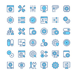 Settings icons. Outline symbols. Vector blue line icons set