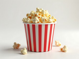 Popcorn in a striped paper bucket.