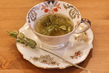 Greek mountain tea in a decorative cup