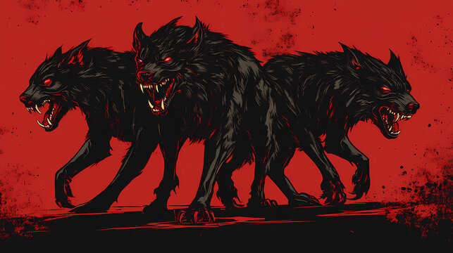 Cerberus the three-headed guardian of the underworld. Shadow Beast. Illustration