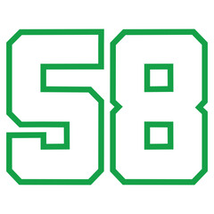 58 Classic Vintage Sport JerseyUniform numbers in black with a black outside contour line number on white background for American football, Baseball and Basketball or soccer