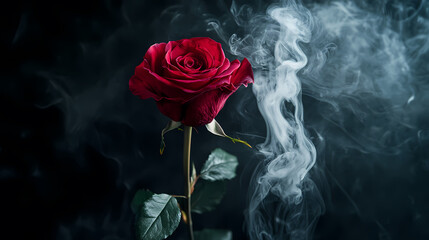 Red rose amidst smoke