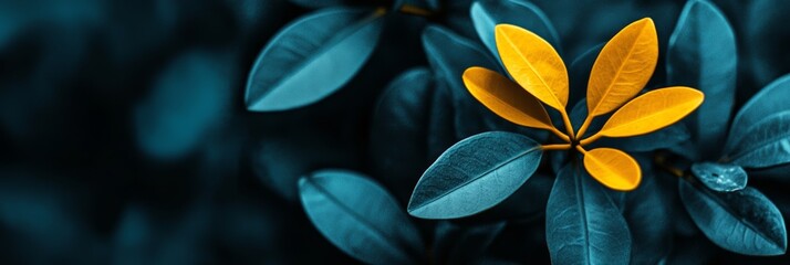 Obraz premium Bright orange leaves emerge among deep green foliage, highlighting the beauty of nature in a lush setting