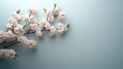 A branch of cherry blossoms showcases delicate pink and white petals against a soft blue backdrop, inviting a fresh and tranquil spring vibe