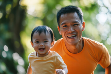 Father and his baby daughter are enjoying spending time together outdoors