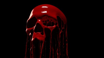 Bloody skull - Skull made out of dripping and oozing blood - low angle side view