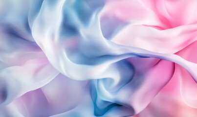 Obraz premium The delicate fabric drapes gracefully, blending pastel hues of blue and pink, illuminated softly to highlight its smooth texture