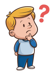 Cartoon Boy in Deep Thought with Question Mark Illustration