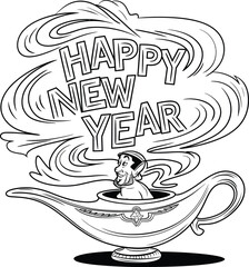 a cartoon of a man on a toilet with a picture of a dog on it