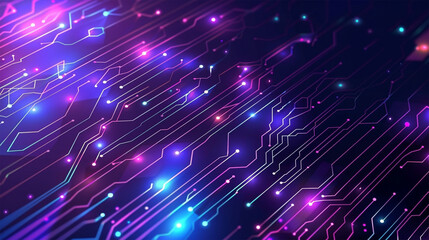 Fototapeta premium Colorful digital technology background with variations of neon lights, tech wallpaper illustration