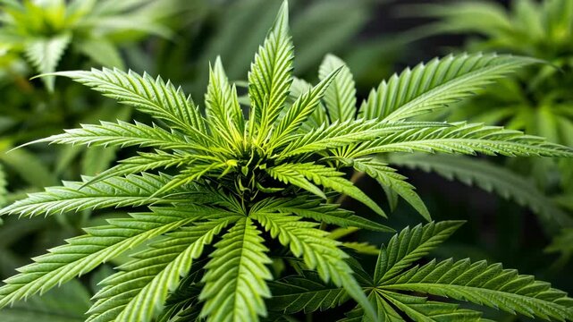 This segment showcases vibrant cannabis plants growing indoors, highlighting their lush leaves and healthy structure