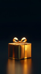 Golden gift box with light and shadow in the dark