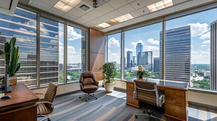 Fototapeta premium executive office on the tenth floor of the building with views of other surrounding buildings