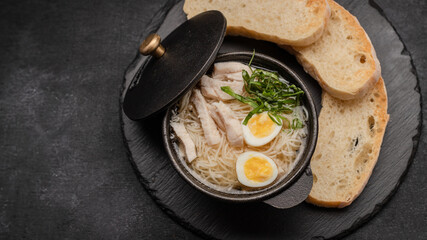 Chicken broth with quail eggs