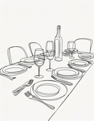 Elegant table setting in line art