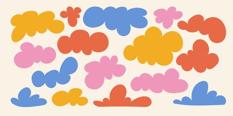 Vector organic shapes. Cute hand drawn shapes cloud, flower, bubbles. Hand drawn text boxes. Organic flat drops. Random wavy spots and curved elements. Set empty geometric elements
