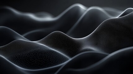 A captivating abstract image showcasing smooth black wave formations with gentle gradients and dots, evoking a sense of mystery and fluidity in design.