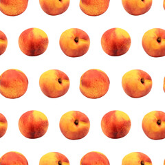 Nectarine isolated on transparent background. Seamless pattern for design. Juicy fresh whole fruit. Summer print wallpaper. Top and side view