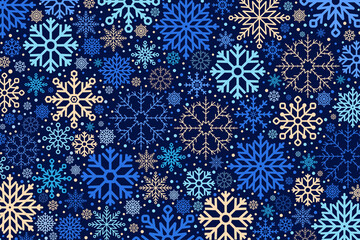 Snowflakes on blue background. Abstract creative design. Vector winter illustration.