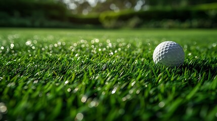 Close up golf ball on green grass field