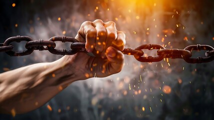 Close up of human hands breaking chain