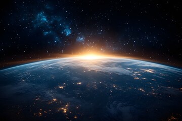 Fototapeta premium Stunning view of earth from space at sunrise 