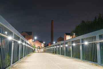 Abbey Meadows Footbridge overlooking Wolsey Chimney in Leichester. England