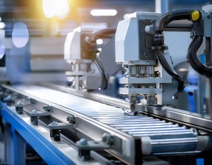 Fototapeta premium Manufacturing equipment and a production line, representing industrial production, assembly, and quality control.