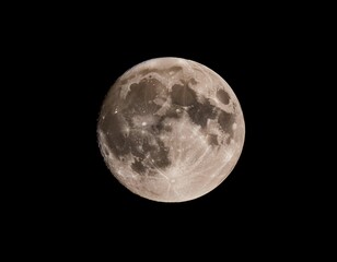 Naklejka premium Full moon illuminating the night sky, representing lunar phases, astronomy, and nighttime beauty.