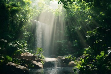 Lush rainforest waterfall scenery
