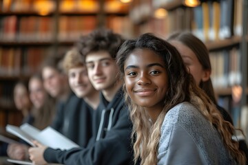 Obraz premium Students in library setting