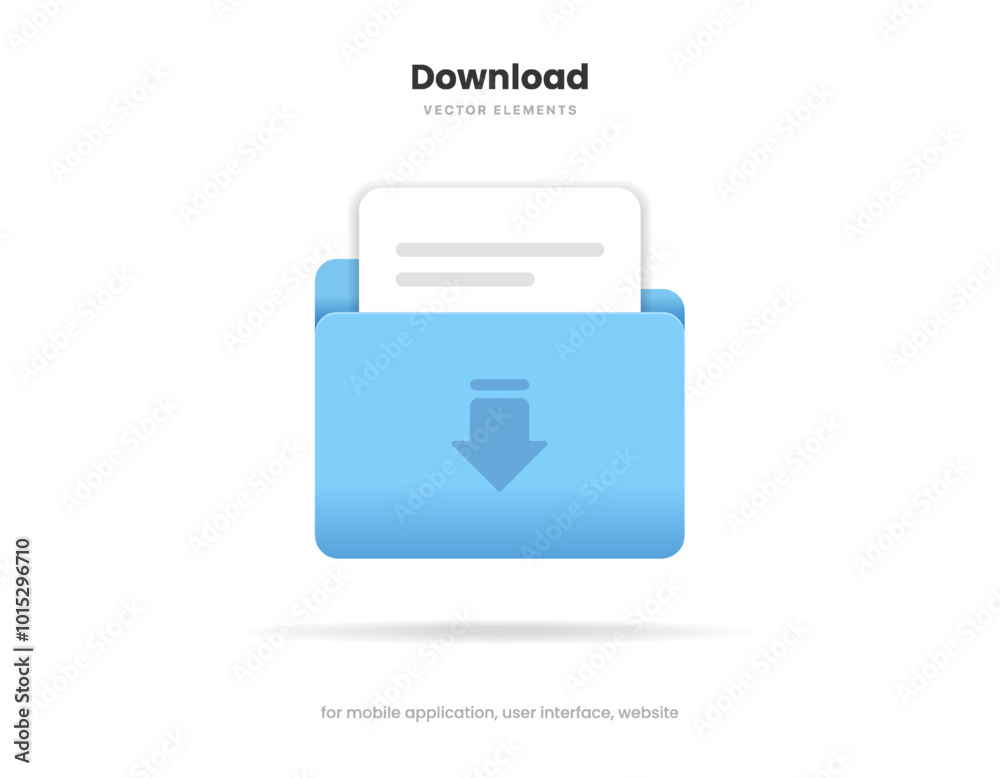 Fototapete 3d download icon button. Folder icon. Upload icon. Down arrow bottom side symbol. Click here button. Save cloud icon push button for UI UX, website, mobile application.