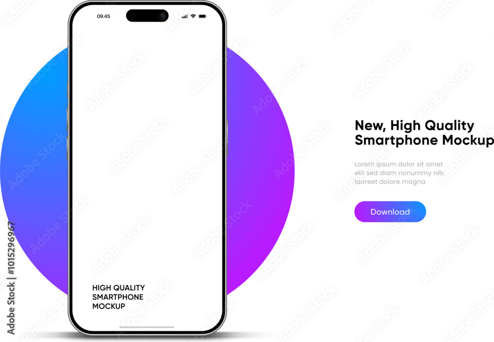 Poster Realistic smartphone mockup. Mobile phone vector with isolated on white background. Device front view. 3D mobile phone with shadow. Realistic, high quality smart phone mockup for ui ux presentation.
