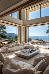 Fototapeta premium Luxe living room with ocean view