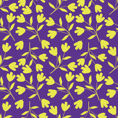 blue seamless vector stock flowers with leaves pattern on cream background