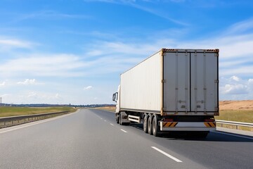 Cargo truck on its way to the destination warehouse for package delivery