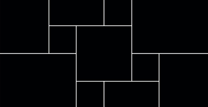 Creative vector Template Collage consisting of 11 frames for a photo of a square and rectangular shape.