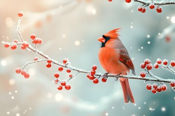 Winter cardinal perched on berries