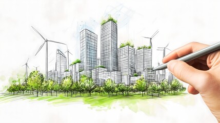 Urban planner implementing sustainable strategies for ecofriendly city development. Concept Sustainable Development, City Planning, Ecofriendly Strategies, Urban Design, Environmental Conservation