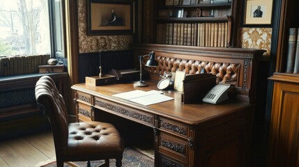A tidy, wooden desk ready for work
