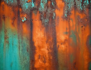 Industrial design Rusty metal wall with patina in orange teal look may used as a background