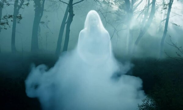Ghostly Figure in a Foggy Forest