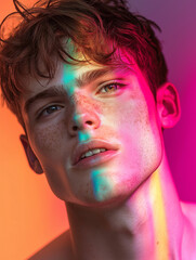 Naklejka premium Młody mężczyzna z barwami tęczy - LGBT.