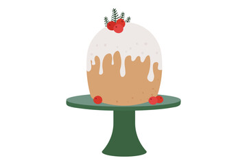 Christmas cupcake with berries drawn by hand