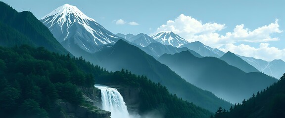 Majestic Waterfall in Lush Green Forest Landscape | 21:9 Aspect Ratio