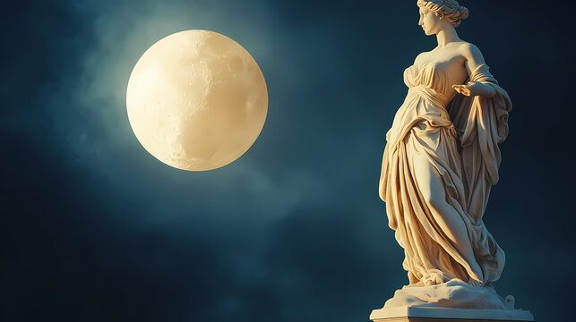 Illustration of a renaissance marble statue of selene. she is the goddess and the personification of the moon, selene in greek mythology, known as luna in roman mythology. Moon Goddess. Illustration